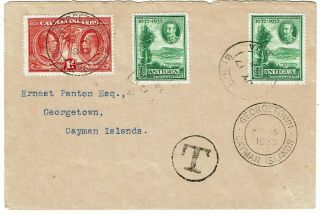 Cayman Islands 1933 Incoming Cover From Antigua,  Postage Due