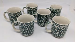 Folk Craft Moose Country By Tienshan Mugs Cups Set Of 6 Green Spongeware 10 Oz