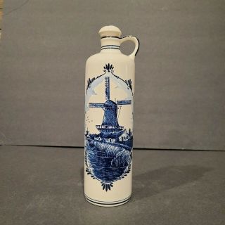 Vintage Bols Delft Blue Decanter Bottle Hand Painted & Numbered - Holland 9 1/2”