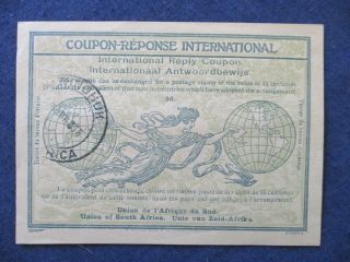 1916 South Africa International Reply Coupon With Cancel