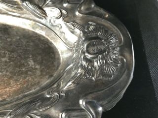ART NOUVEAU SILVERPLATE,  REPOUSSE OVAL CALLING CARD TRAY 2