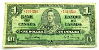 Vintage Canada Banknote 1937 $1 Dollar Gordon/towers P 58d Wide Panel See Photos
