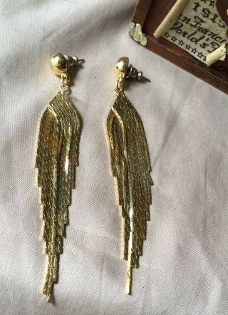 Vintage 1980’s Gold Plated Multi Chain Dangle 3”in Long Earrings