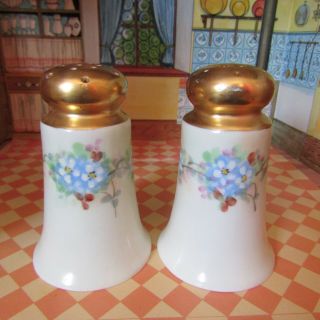 Antique Edwardian Nippon Noritake Art Nouveau Floral Salt Shakers Porcelain Gold