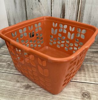Vintage Rubbermaid 2968 Square Laundry Basket Rust Orange Tulip Pattern