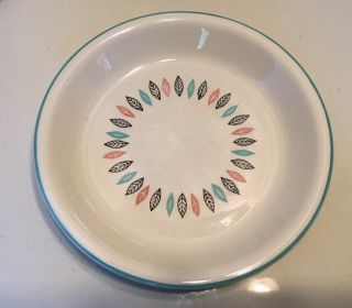 Vintage Marcrest Nordic 10 " Ceramic Pie Plate Mcm Turquoise Leaf Feather