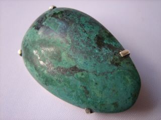 Vintage Malachite And Silver Necklace Pendant / Brooch.