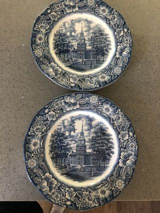 Liberty Blue Staffordshire Independence Hall Set Of 2 Dinner Plates