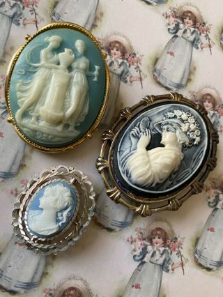 Costume Jewellery Vintage Style Cameo Brooches Silver Tone Hallmarked