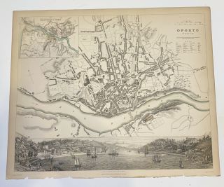 1833 Baldwin Cradock Map Antique Oporto Portugal