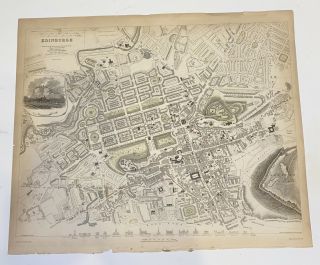 1834 Baldwin Cradock Map Antique Edinburgh Scotland