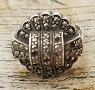 Vintage Size N 1/2 Stamped Sterling Silver Marcasite Cluster Ring A/f