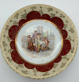 Antique Victoria Carlsbad Austria Porcelain Plate Kaufmann Signed Red Gold 7 "