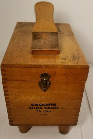 Vintage Esquire Shoe Valet De Luxe Wooden Shoe Shine Box W/ Supplies