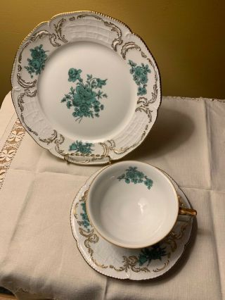 Vintage Rosenthal Germany Sanssouci Teacup,  Saucer & Cake Plate Green Floral