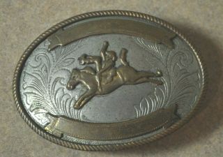 Vintage Nickel Silver Rodeo Cowboy & Horse Belt Buckle