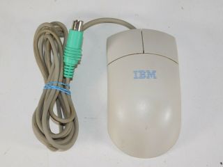 Vtg Ibm 10l6144 2 Button Roller Ball Desktop Computer Pc Ps2 Wired Mouse White