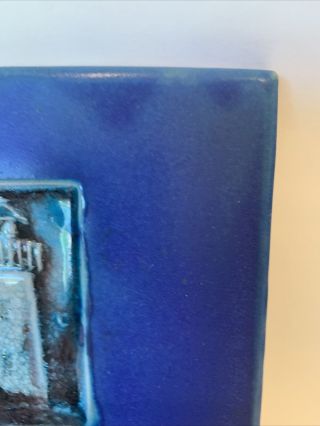 Michael Cohen Handcrafted Stoneware Tile Trivet Wall Lighthouse cobalt blue 2