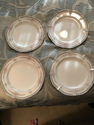 Set Of 4 Noritake 7293 Rothschild 10 1/2 " Dinner Plates Plates Platinum Trim M8