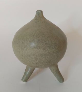 Mcm Ceramic Onion Garlic Vase Figurial Modernist Pottery Green Matte Finish