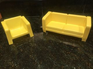 1973 Mattel Barbie Townhouse Mod Sofa Couch & Chair Yellow 2pc Mod Furniture