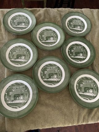 Colonial Homestead Green By Royal 10 " Dinner Plates,  Set Of 8,