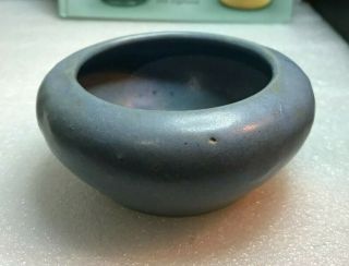 Early Zanesville Stoneware Matte Blue Arts & Craft Small Bowl Vase 4.  5 " X1 3/4 "