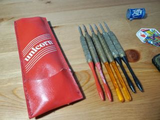 Vintage Unicorn Nickel Tungsten Darts With With Flights In Pouch Made In England