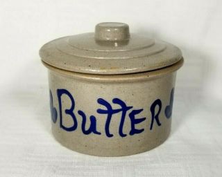 Bbp 1991 " Butter " Crock W/ Lid Beaumont Brothers Pottery Stoneware Cobalt Blue