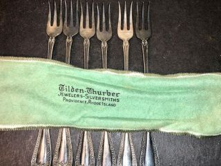 Vintage R.  Wallace 1835 Olive Cocktail Forks Set Of 6 With Tilden Thurber Pouch