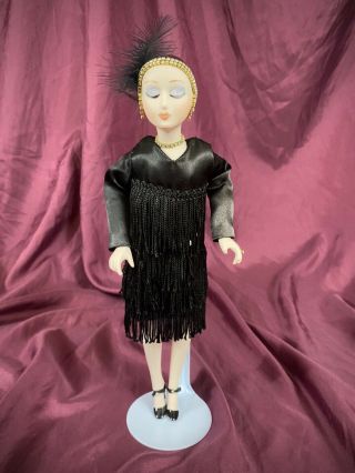 Vintage Art Deco 1920’s Flapper Bisque Hand Painted Porcelain Doll Silk Dress