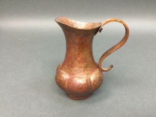 Vintage Antique Hammered Copper Small Pitcher Creamer W/ Handle 4.  5 " Tall.