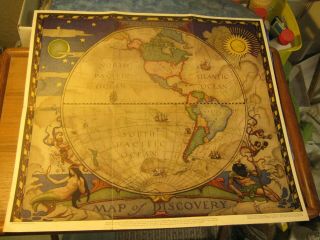 Antique Map Of Discovery Of The Western Hemisphere Nov.  1928 National Geographic