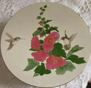 Vintage Set 6 Coasters Otagiri Lacquerware Hummingbirds Gold Trim