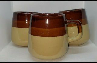 Vintage Set Of 3 Brown Stoneware Cups