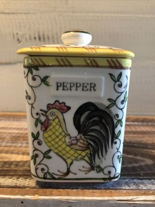 Vintage Ucagco Py Rooster & Rose Square Pepper Spice Canister Early Provincial