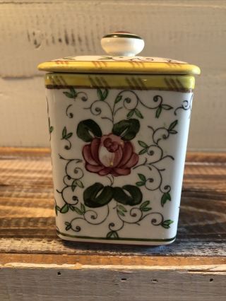 Vintage UCAGCO PY Rooster & Rose Square Pepper Spice Canister Early Provincial 2