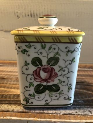Vintage UCAGCO PY Rooster & Rose Square Pepper Spice Canister Early Provincial 3