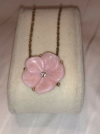 Vintage Avon Pink White Rhinestone Flower Pendant Choker Necklace 15” Chain.