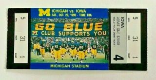 1990 Iowa Hawkeyes Vs Michigan Wolverines Vintage Football Ticket Stub