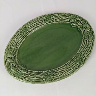 Bordallo Pinheiro Green Oak Leaf Oval Serving Platter Portugal 15 1/2” Long