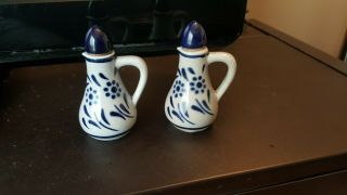 Vintage German Oil And Vinegar Cruet Bottles Blue Flowers.  Hard To Find Item