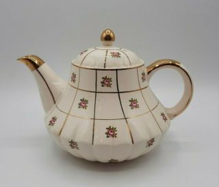 Vintage Heatmaster England Teapot Pink Roses Gold Accents