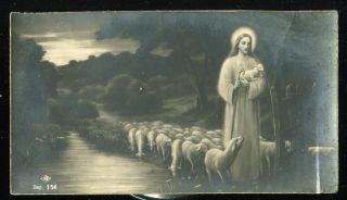 Antique Holy Card Of Jesus With Sheep Dated 1931