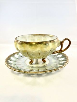Royal Sealy Tea Cup Saucer Japanese Luster Ware Hand Painted Vintage