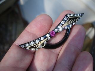 Gorgeous Old 1920s Antique Art Deco Black White Rhinestone Celluloid Brooch Pin