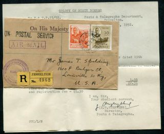 Malaya North Borneo 1952 Stamps On Reg.  Airmail Ohms Cover Jesselton To Usa