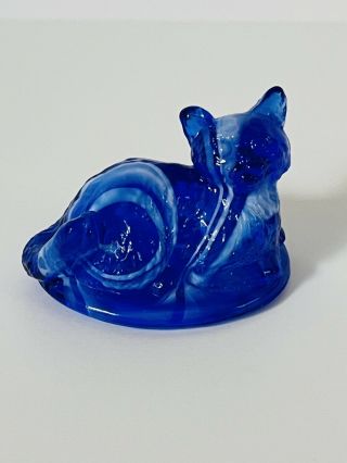 Lid Only Vintage Mosser Cobalt Blue Slag Glass Cat Kitten On Nest Salt Dish 3 In
