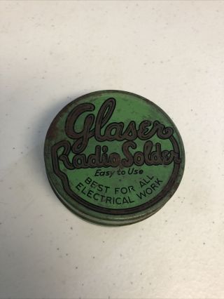 1 Vintage/antique Glaser Radio Solder Empty Tin Glaser Lead Co Brooklyn Ny