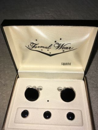 Swank Cufflinks And Shirt Studs - Formal Accessories - Vintage - Onyx